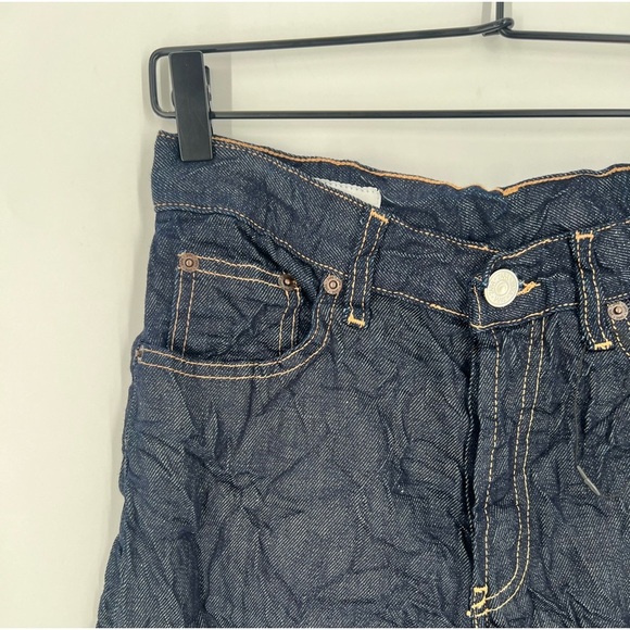 Zara Crinkled Denim Wrinkled High Waisted Straight Leg Jeans - Picture 3 of 7